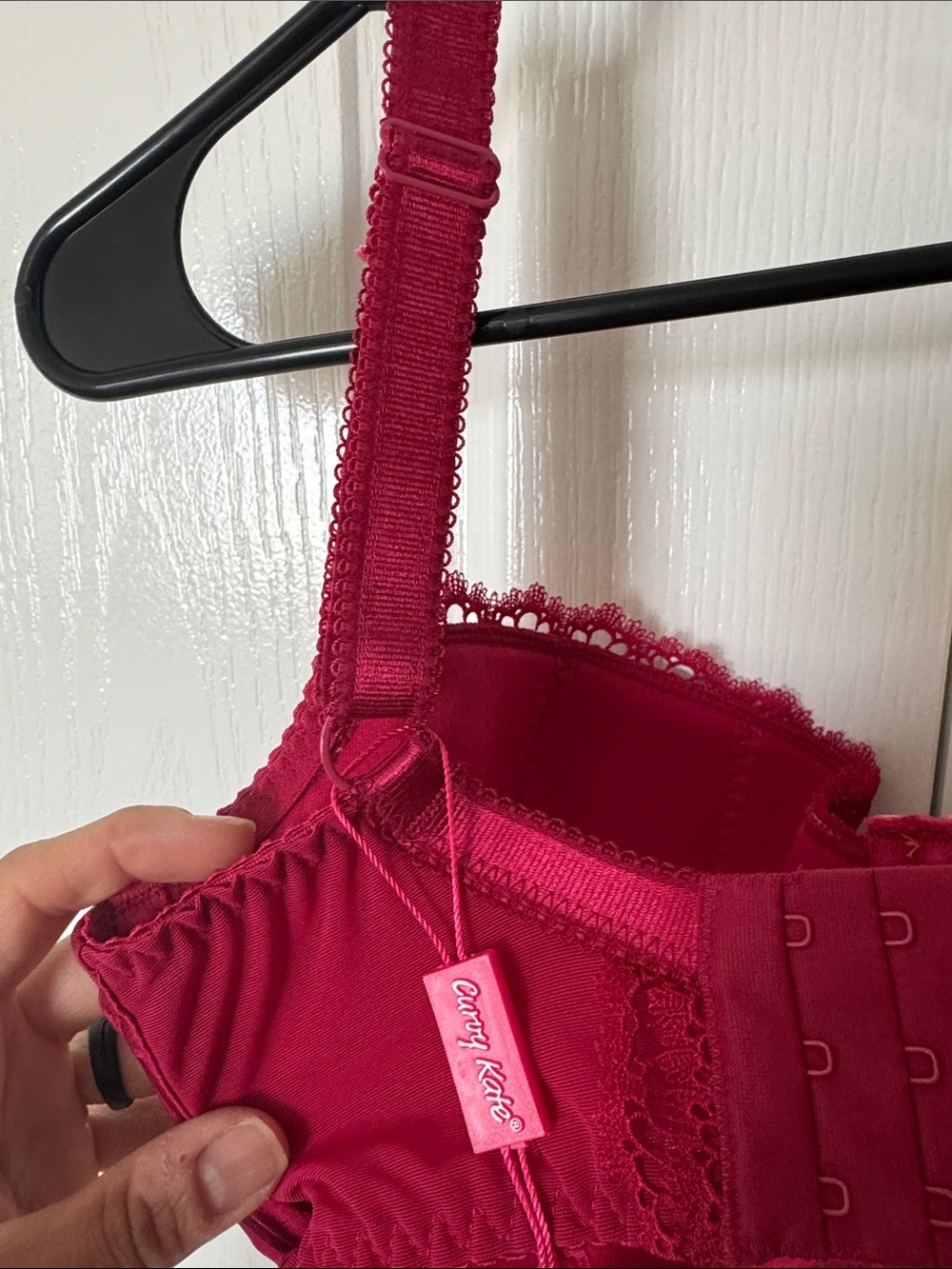 Elegant Wine Lace Underwire Bra with Striped Cups US30G - Picture 4 of 6